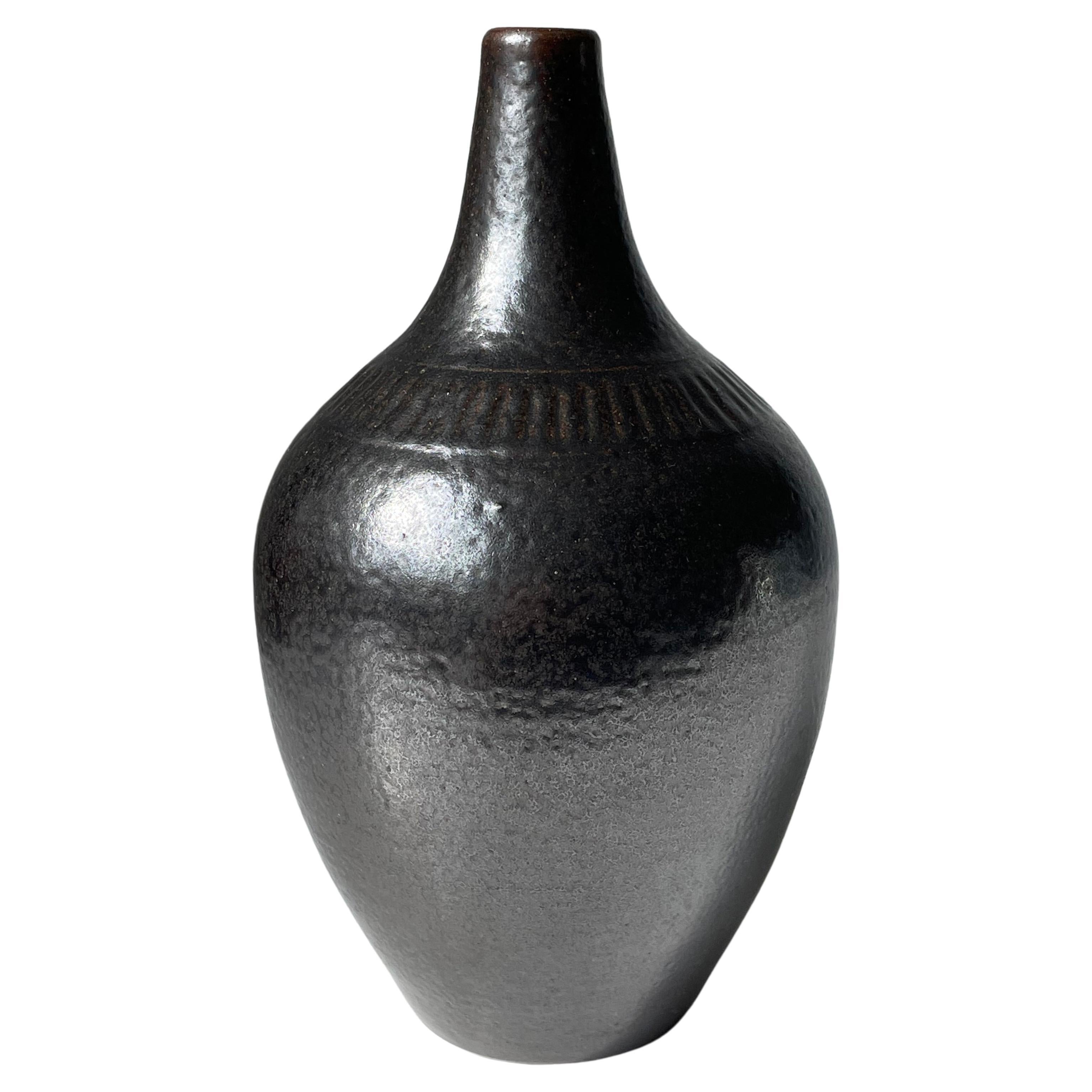 Andersson for Wallåkra 1950s Blackish Brown Ceramic Vase For Sale