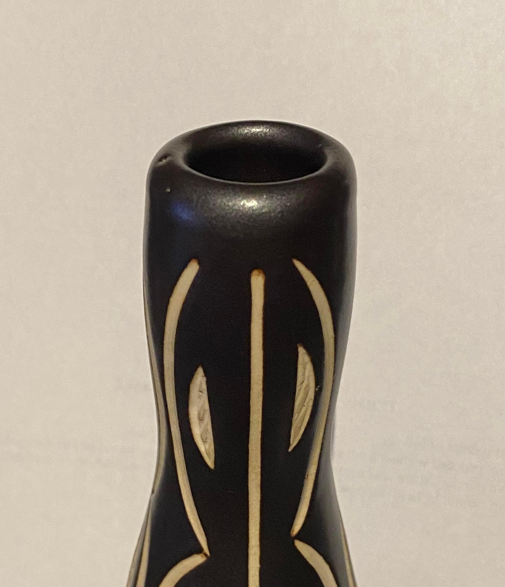 Dark Brown and Cream Decorative Design Vase, East Germany, Mid Century In Good Condition In New York, NY