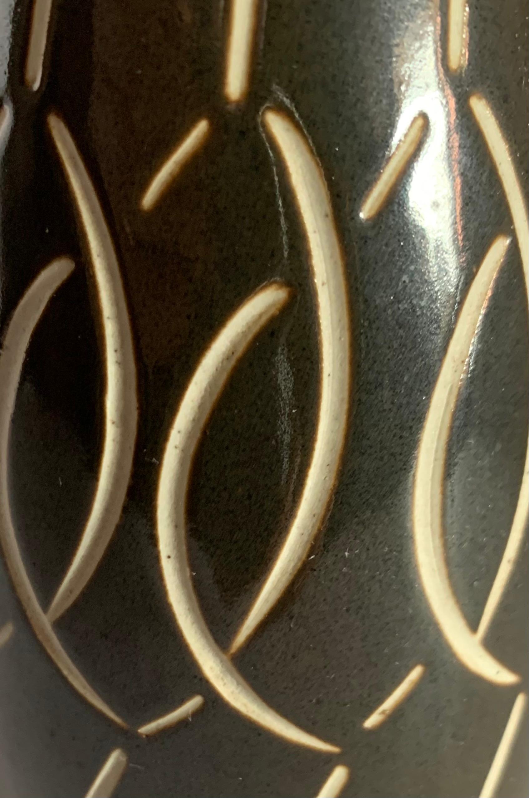 20th Century Dark Brown and Cream Decorative Design Vase, East Germany, Mid Century