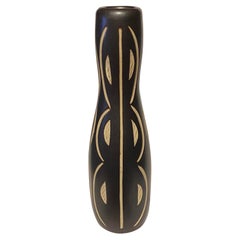 Dark Brown and Cream Decorative Design Vase, East Germany, Mid Century