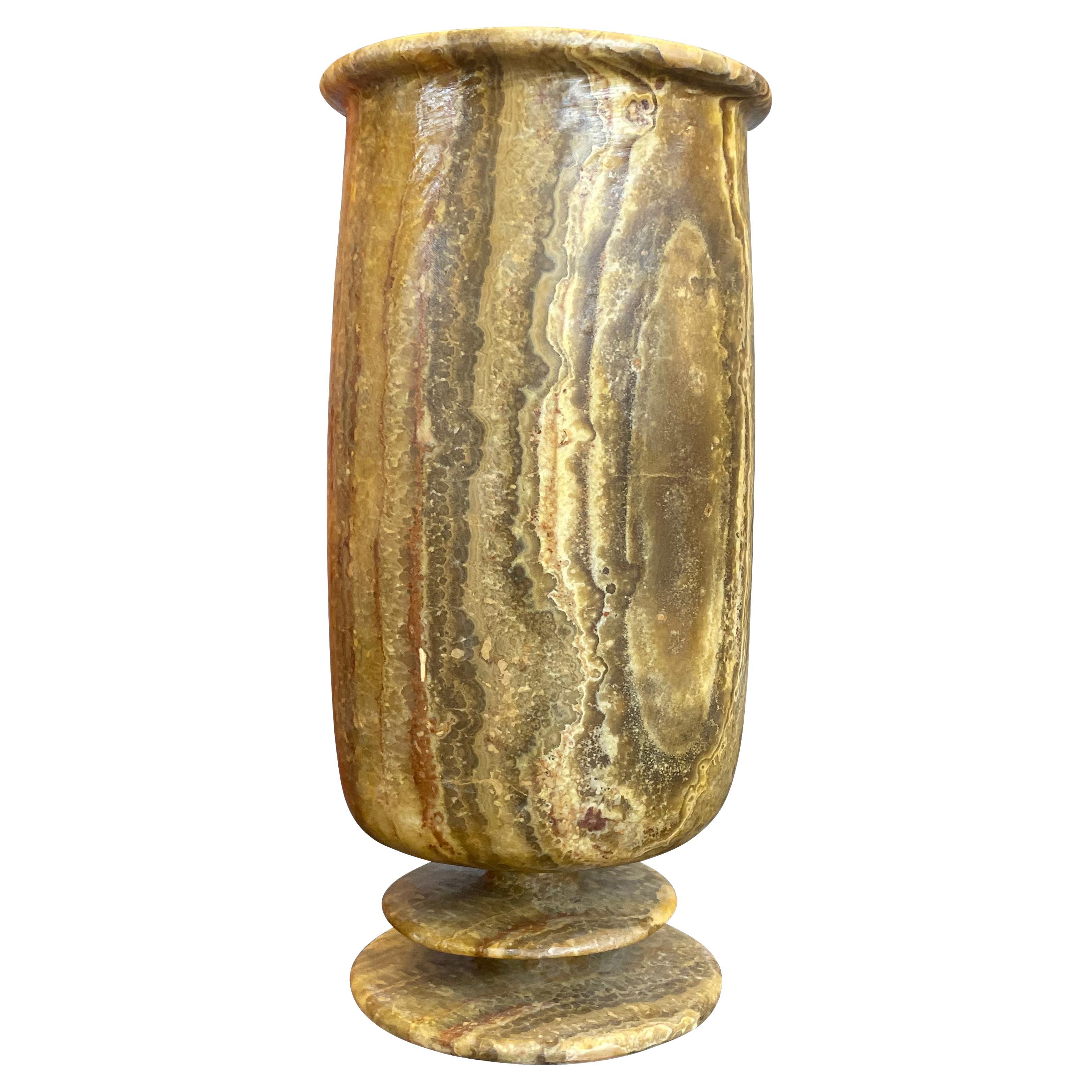 Dark Brown And Cream Large Alabaster Vase, Egypt, Contemporary