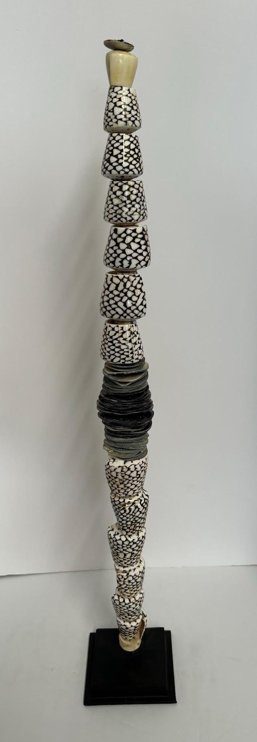 Indonesian Dark Brown And Cream Stack of Polished Shells Sculpture, Indonesia, Contemporary For Sale