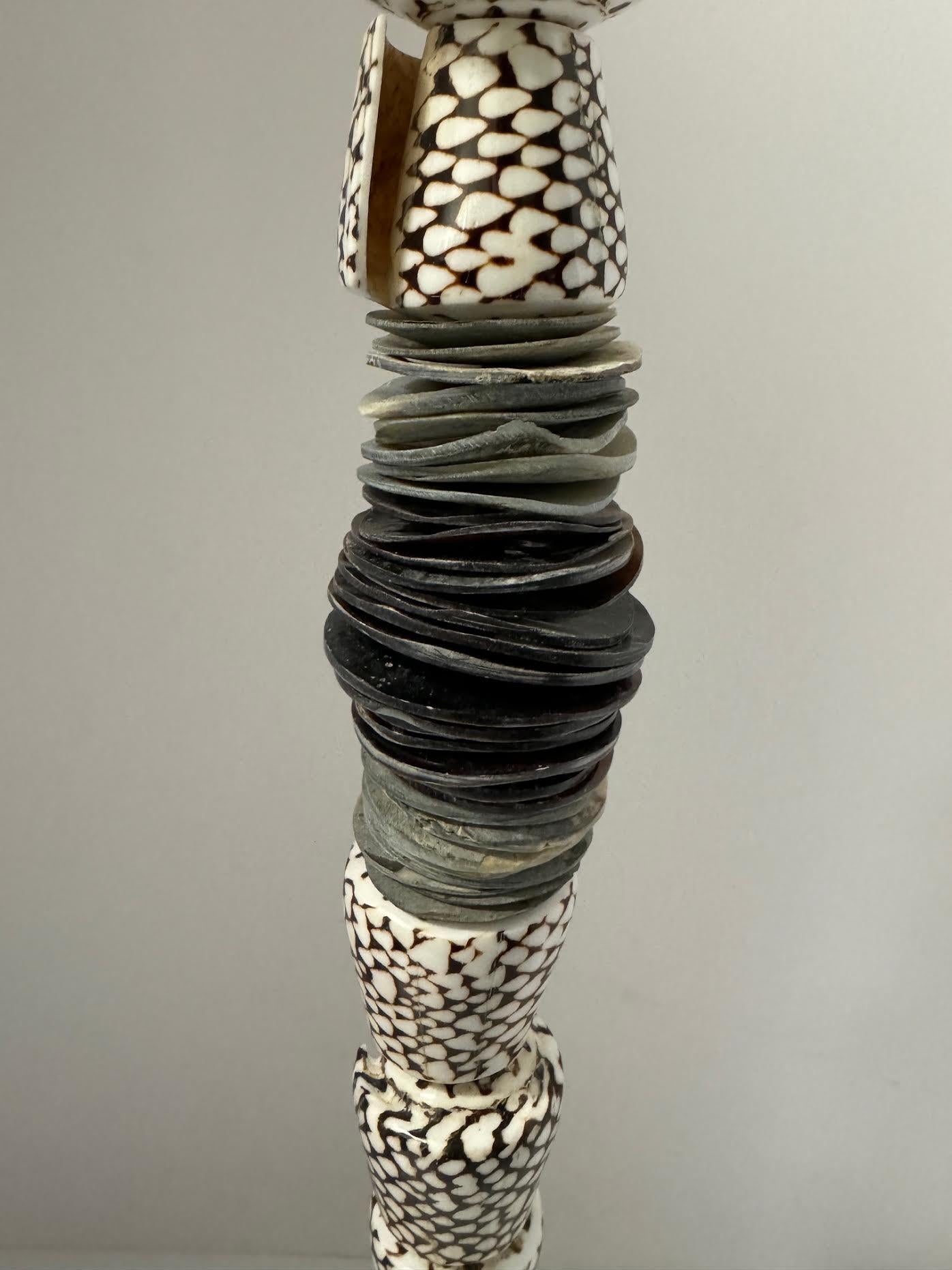 Dark Brown And Cream Stack of Polished Shells Sculpture, Indonesia, Contemporary For Sale 2