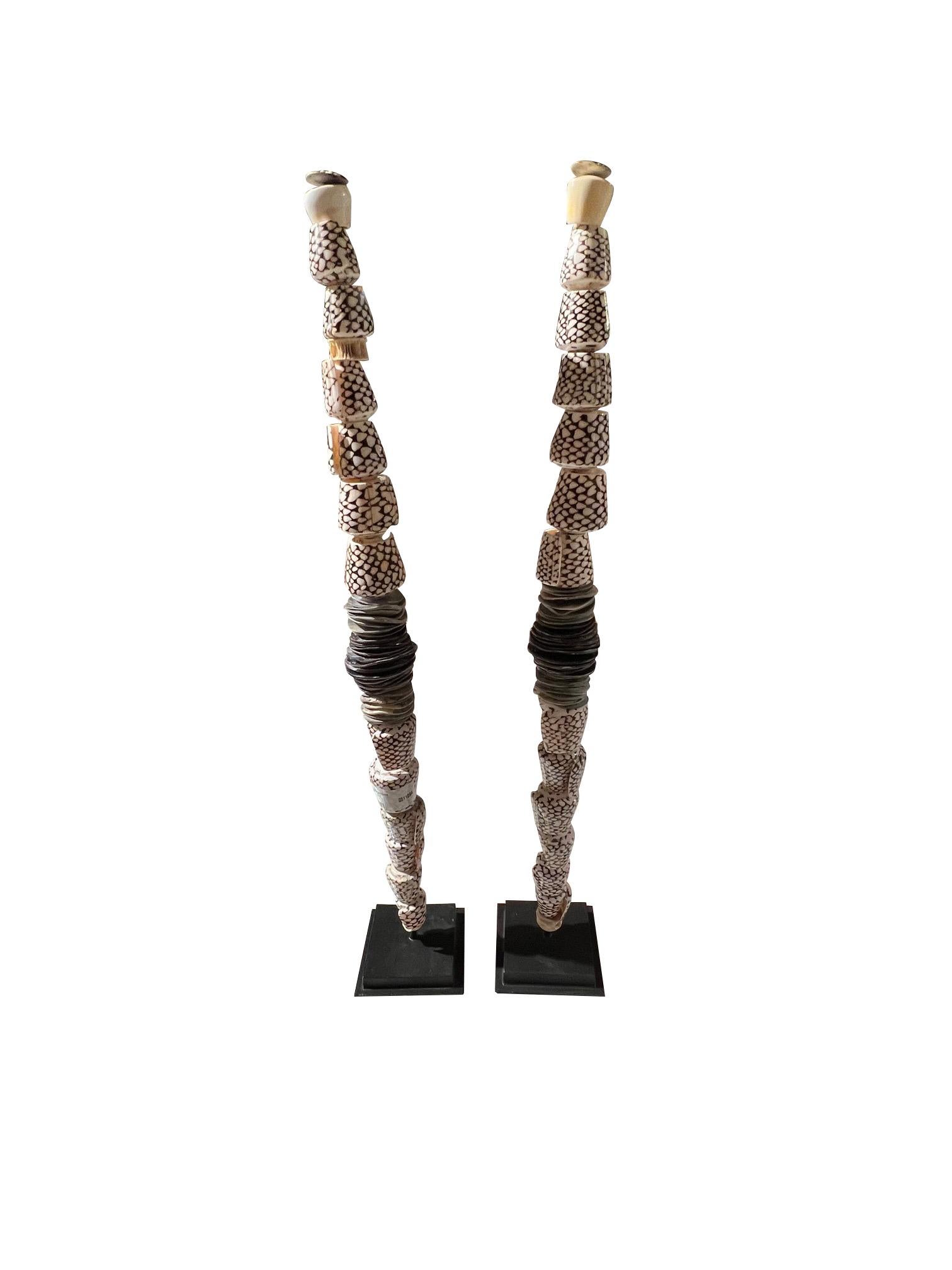 Dark Brown And Cream Stack of Polished Shells Sculpture, Indonesia, Contemporary For Sale 3