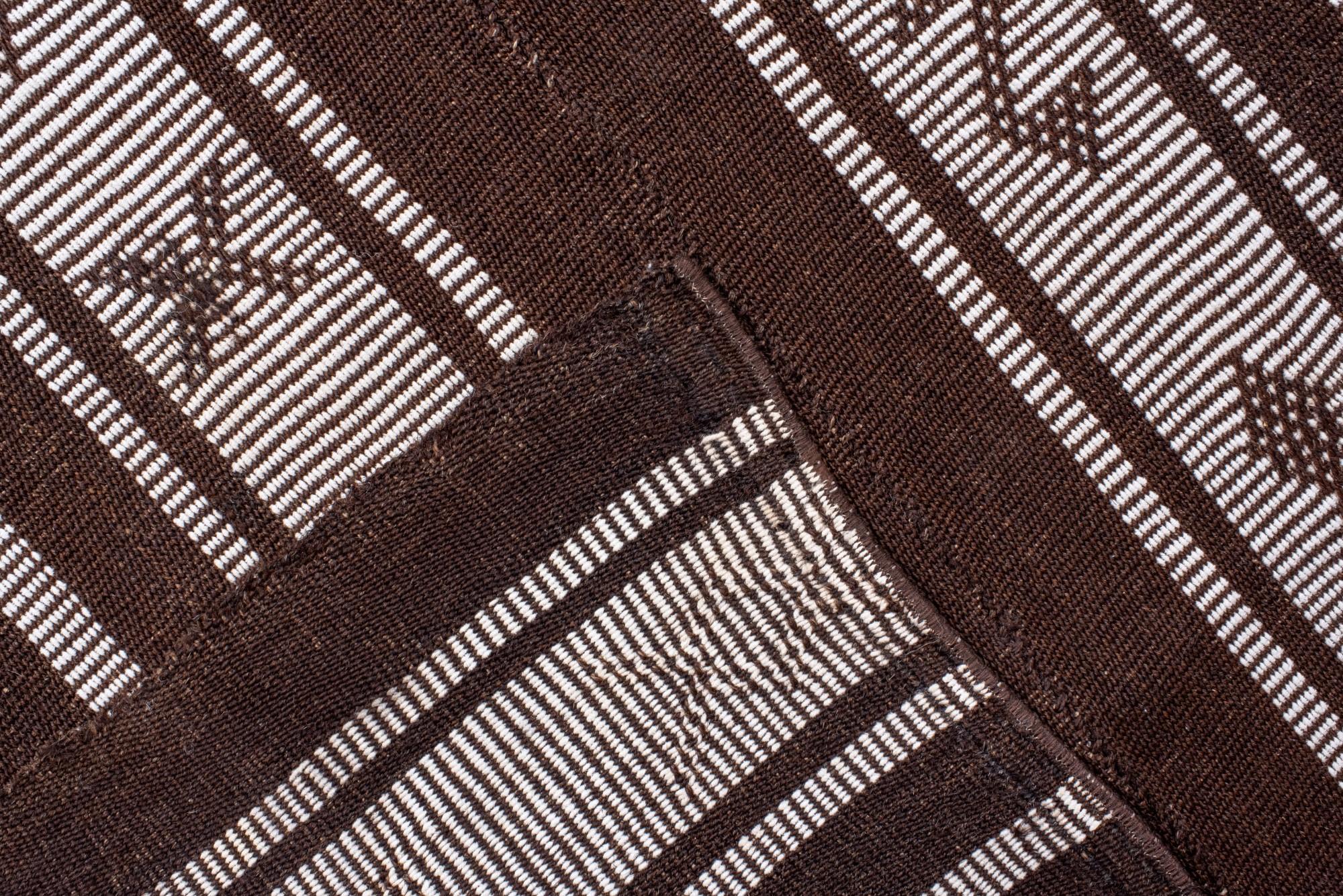 Dark Brown and Off White Vintage Kilim In Good Condition For Sale In New York, NY