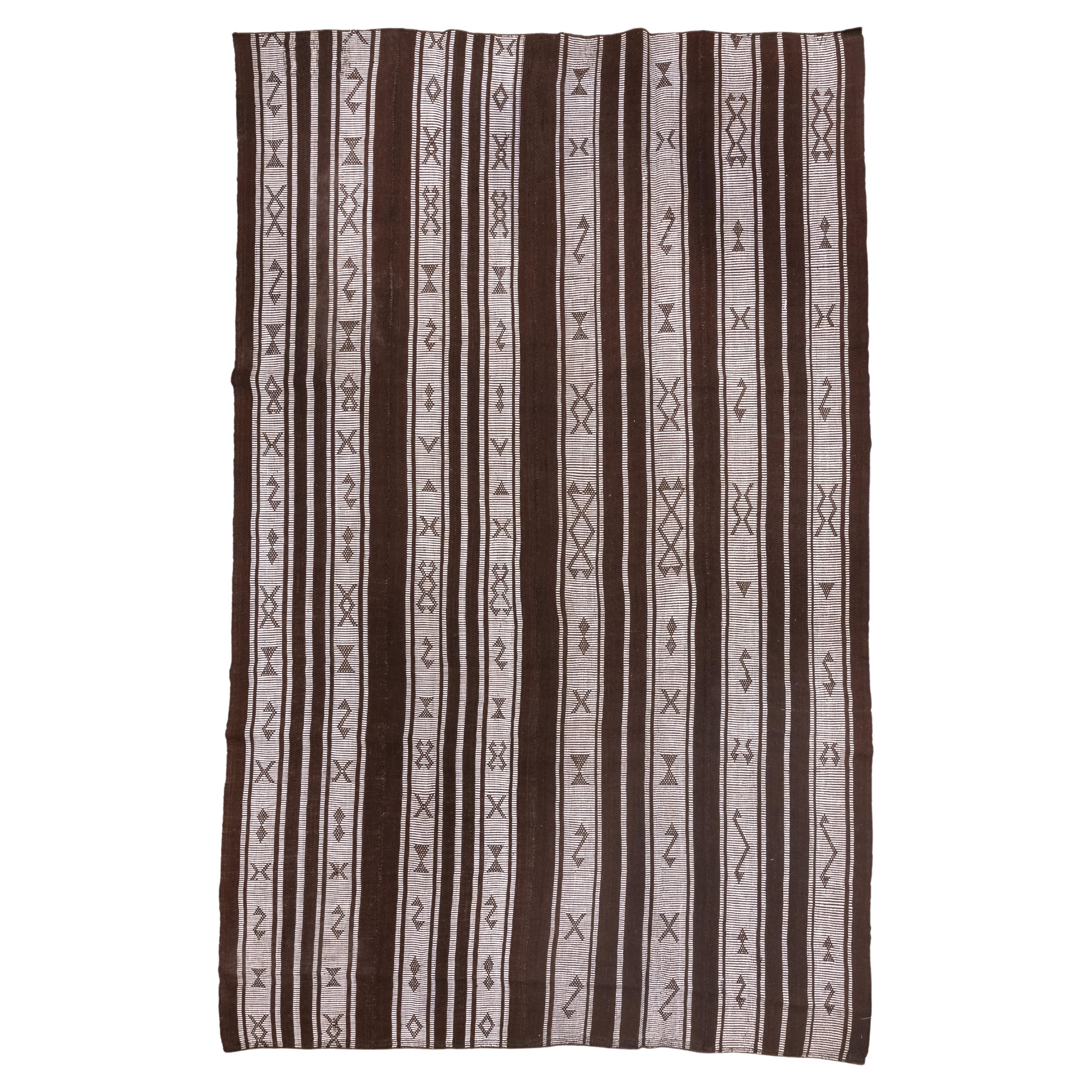 Dark Brown and Off White Vintage Kilim For Sale