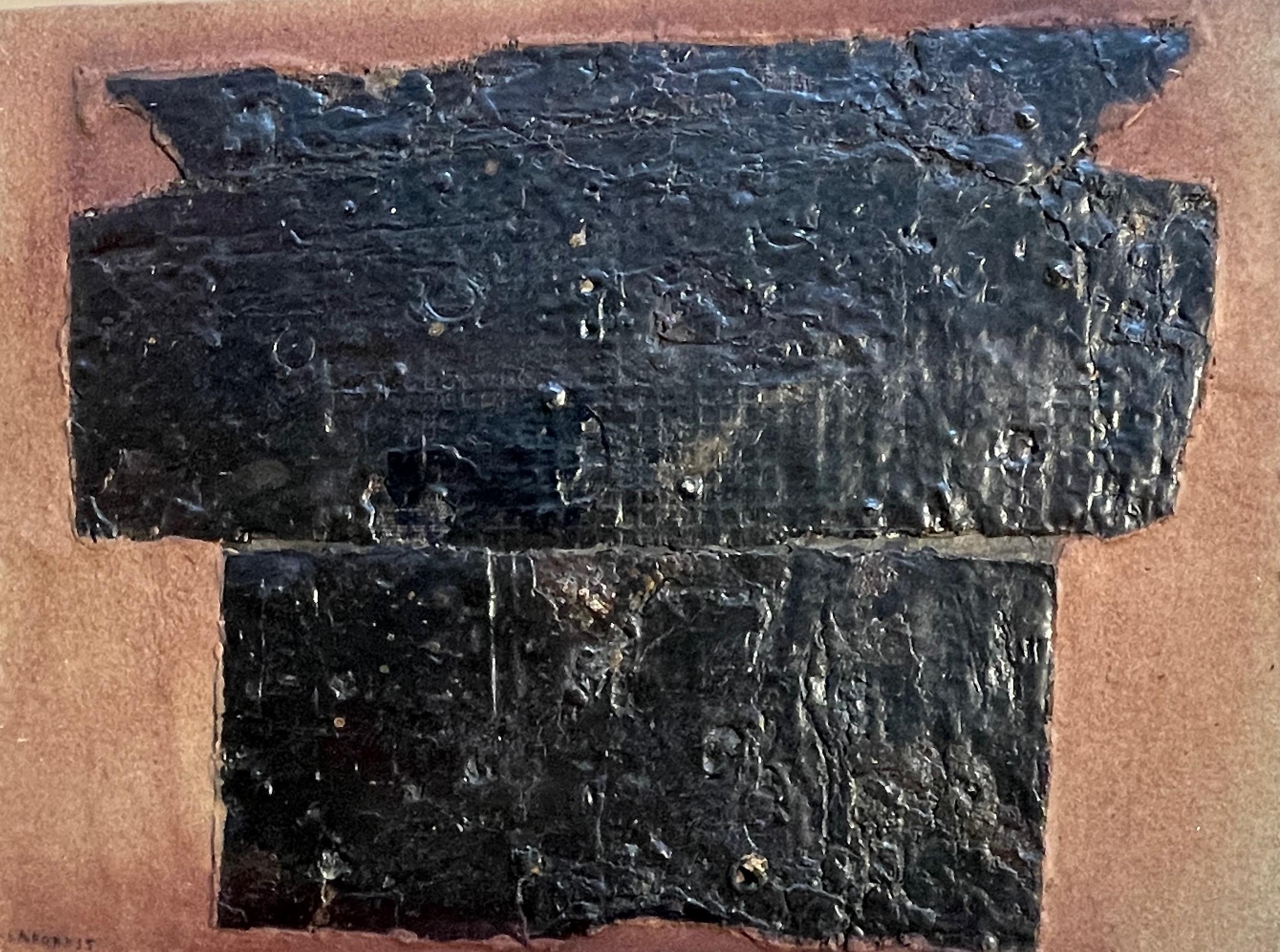 1980's French abstract by artist Largrest.
Dark brown hi-lo texture on terracotta color ground.
Oak frame.
Signed by the artist.
