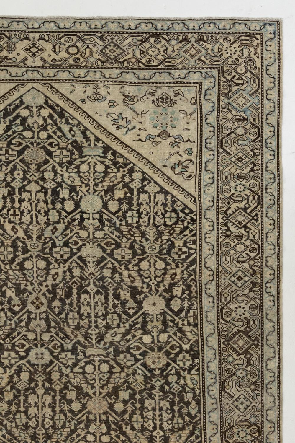 Hand-Woven Dark Brown Antique Persian Mahal Rug For Sale