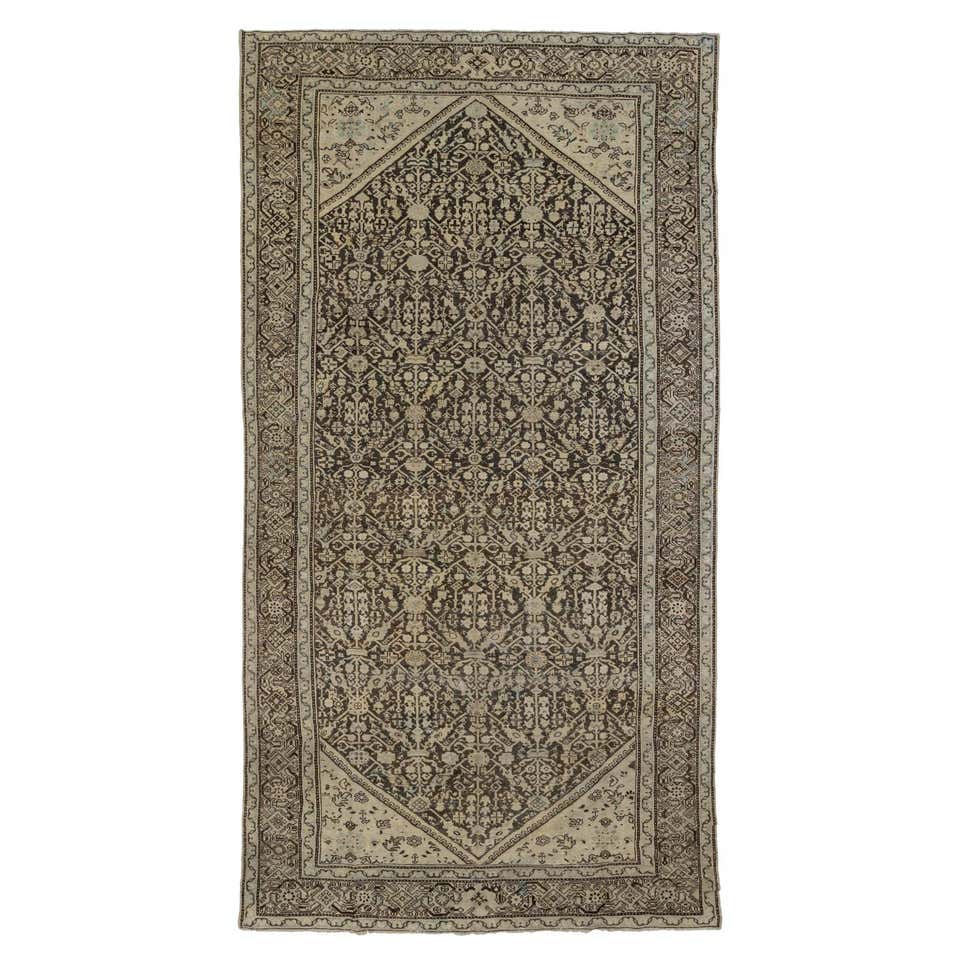 Antique Persian Mahal Handmade Beige and Brown Wool Rug with Allover ...