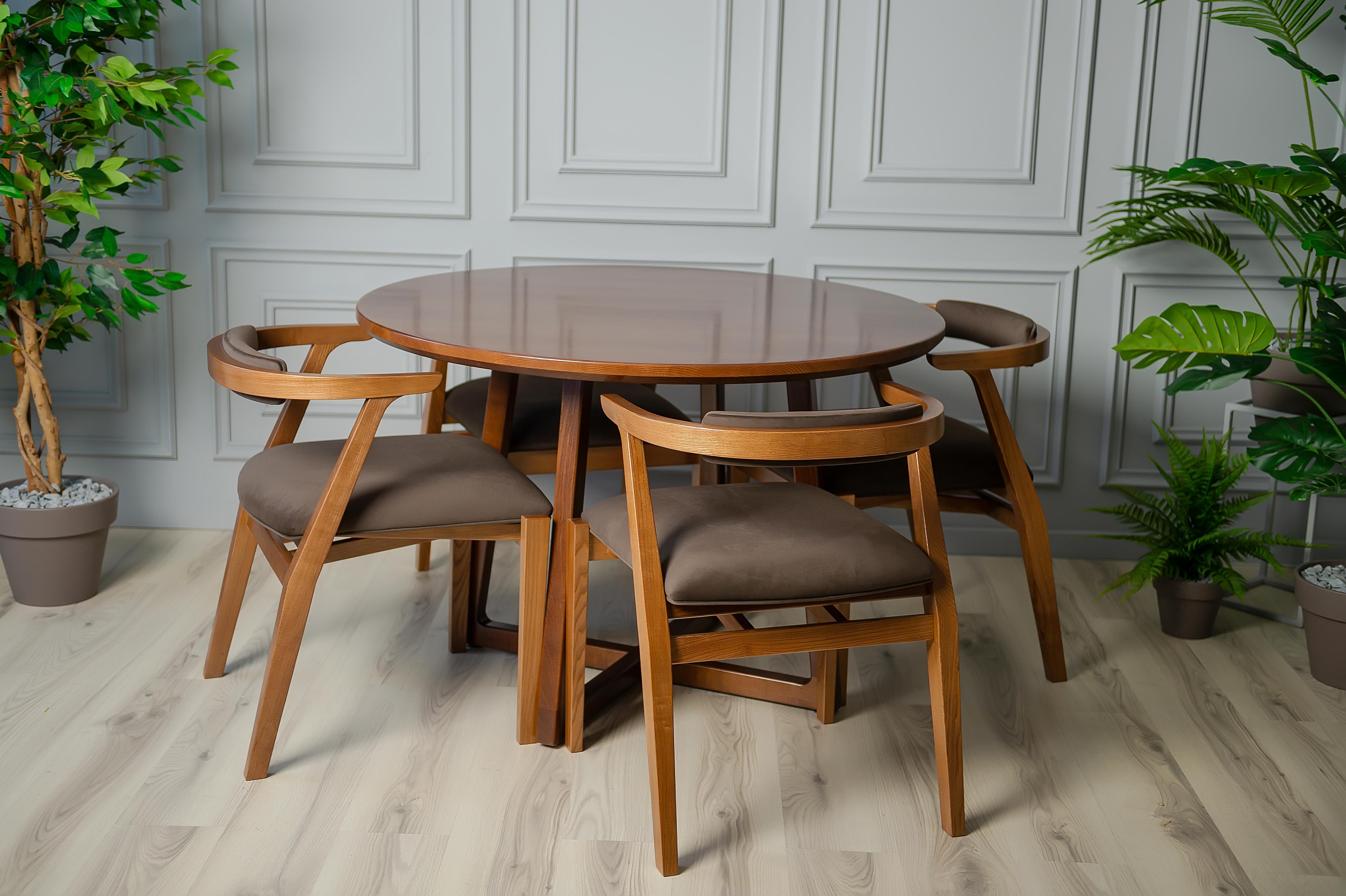 Table de salle à manger ronde en bois massif de frêne brun foncé en vente 7