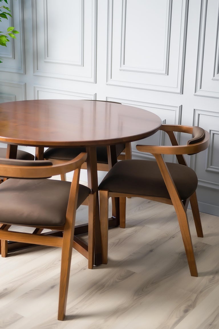 Dark Brown Ash Solid Wood Round Dining Table For Sale at 1stDibs