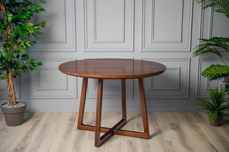 Dark Brown Ash Solid Wood Round Dining Table For Sale at 1stDibs