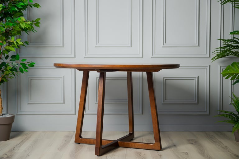 Dark Brown Ash Solid Wood Round Dining Table For Sale at 1stDibs