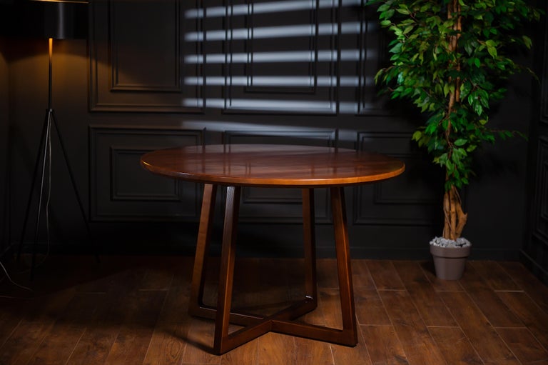Dark Brown Ash Solid Wood Round Dining Table For Sale at 1stDibs