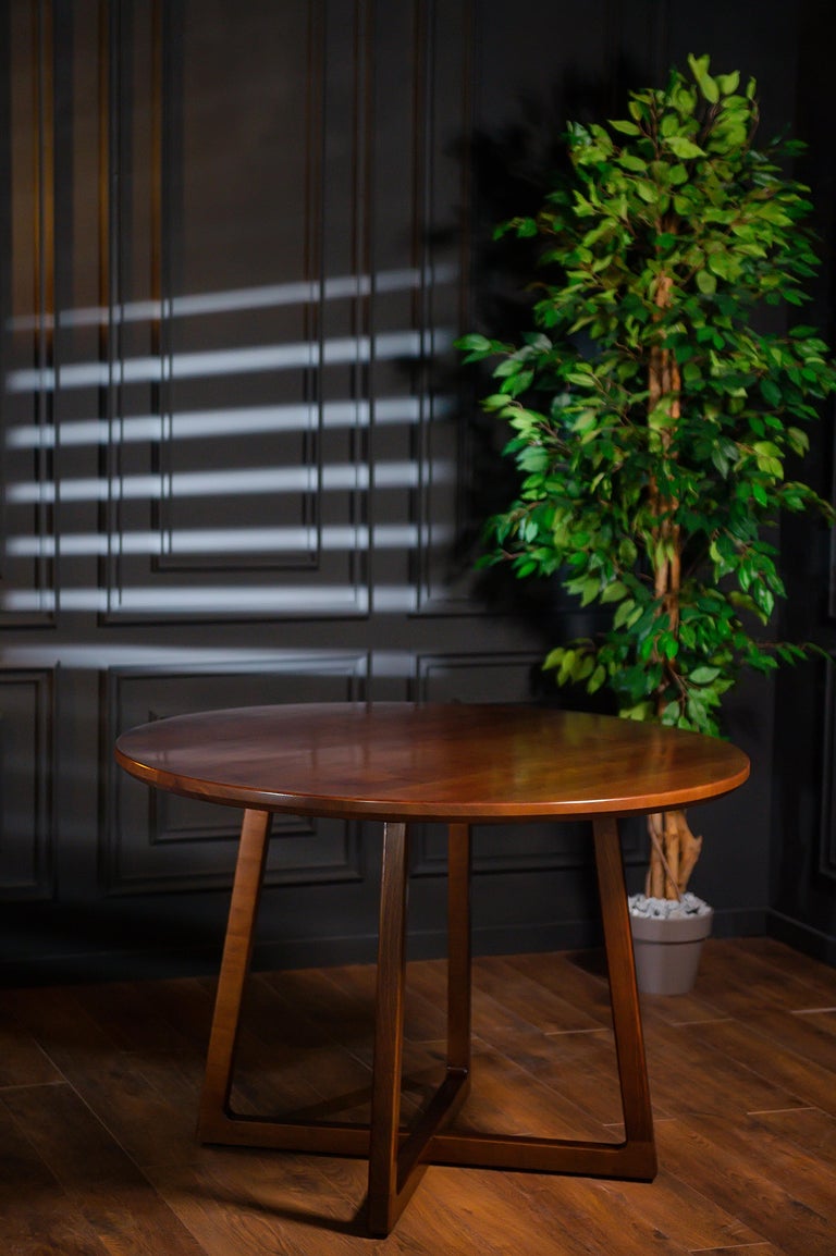 Dark Brown Ash Solid Wood Round Dining Table For Sale at 1stDibs