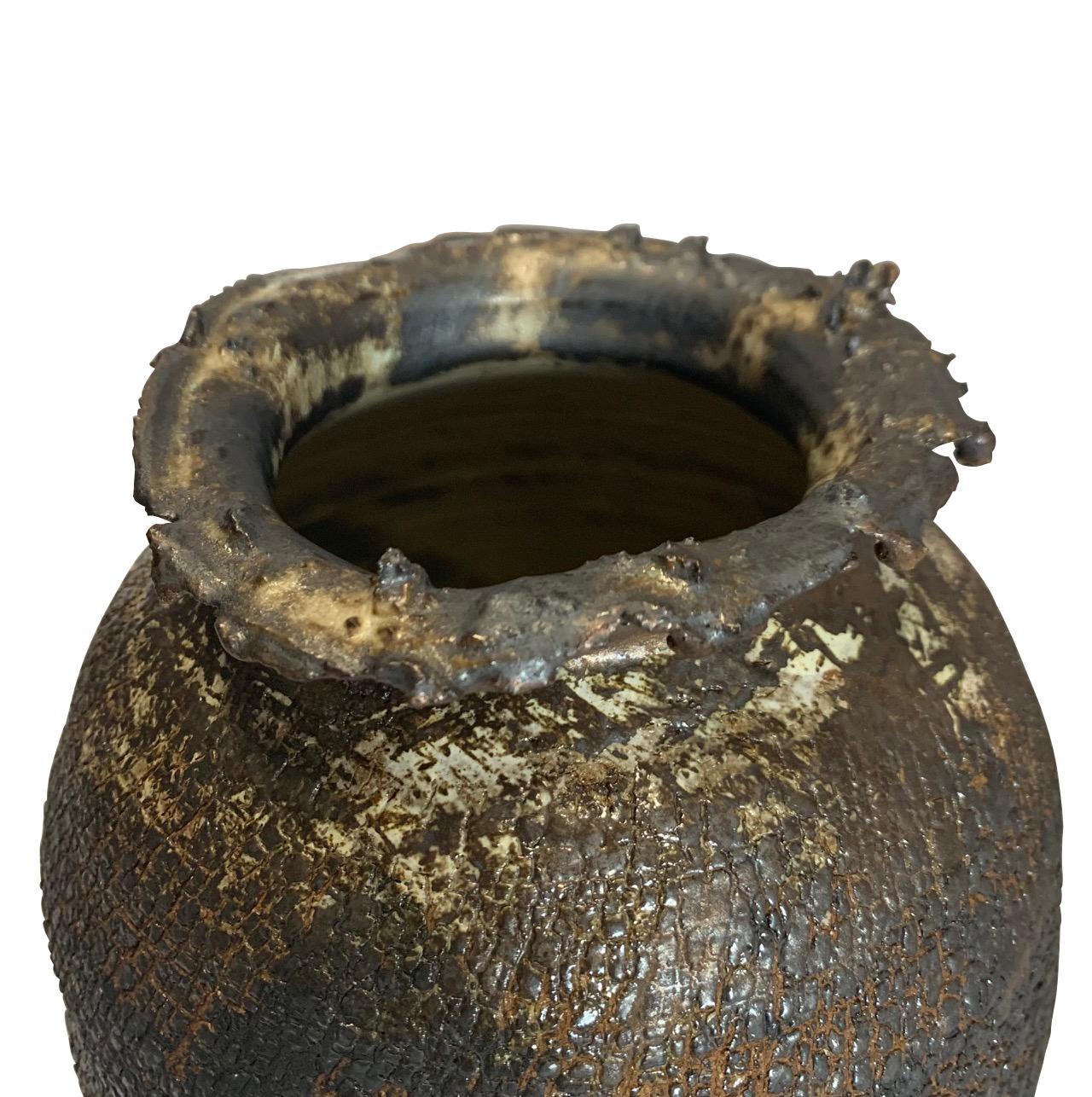 American Dark Brown, Bronze Stoneware Vase by Ceramicist Peter Speliopoulos, U.S.A.