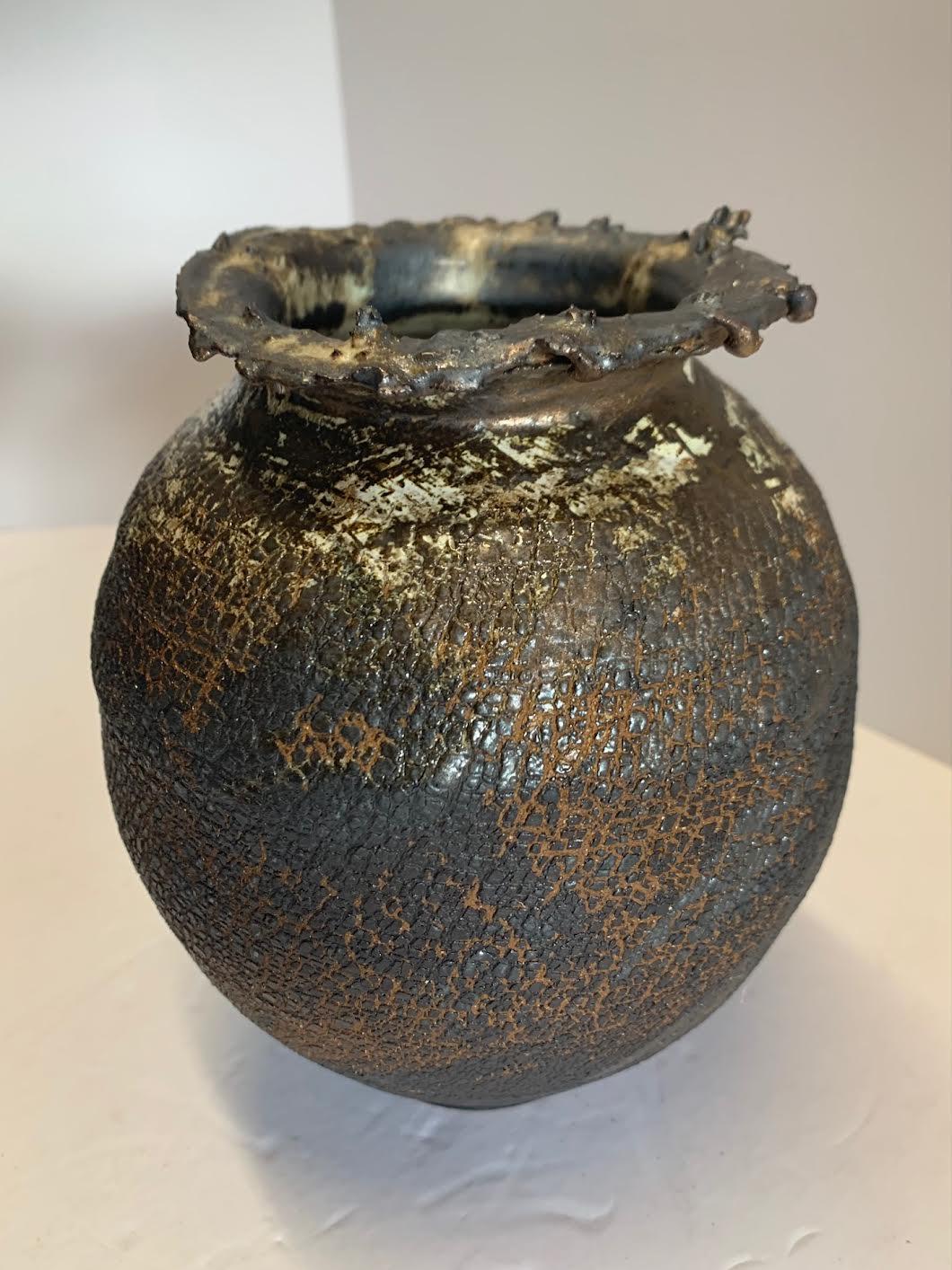 Dark Brown, Bronze Stoneware Vase by Ceramicist Peter Speliopoulos, U.S.A. In New Condition In New York, NY