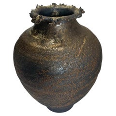 Dark Brown, Bronze Stoneware Vase by Ceramicist Peter Speliopoulos, U.S.A.
