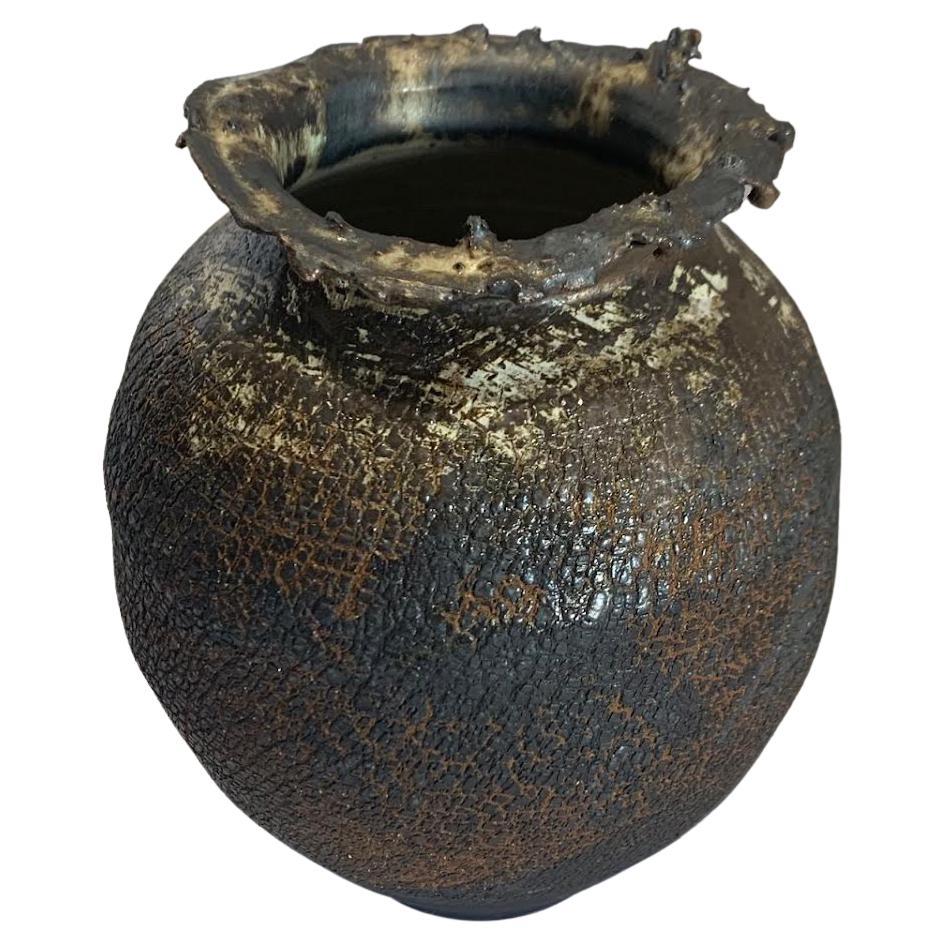 Dark Brown, Bronze Stoneware Vase by Ceramicist Peter Speliopoulos, U.S.A.