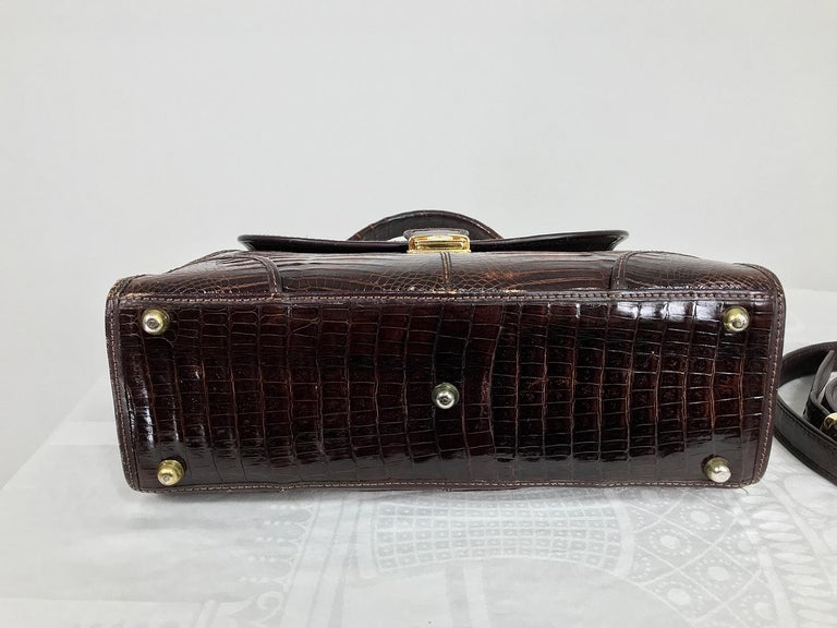 Black Genuine Caiman Top Handle Bag