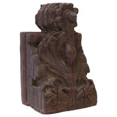 Dark Brown Carved Wood Architectural Fragment