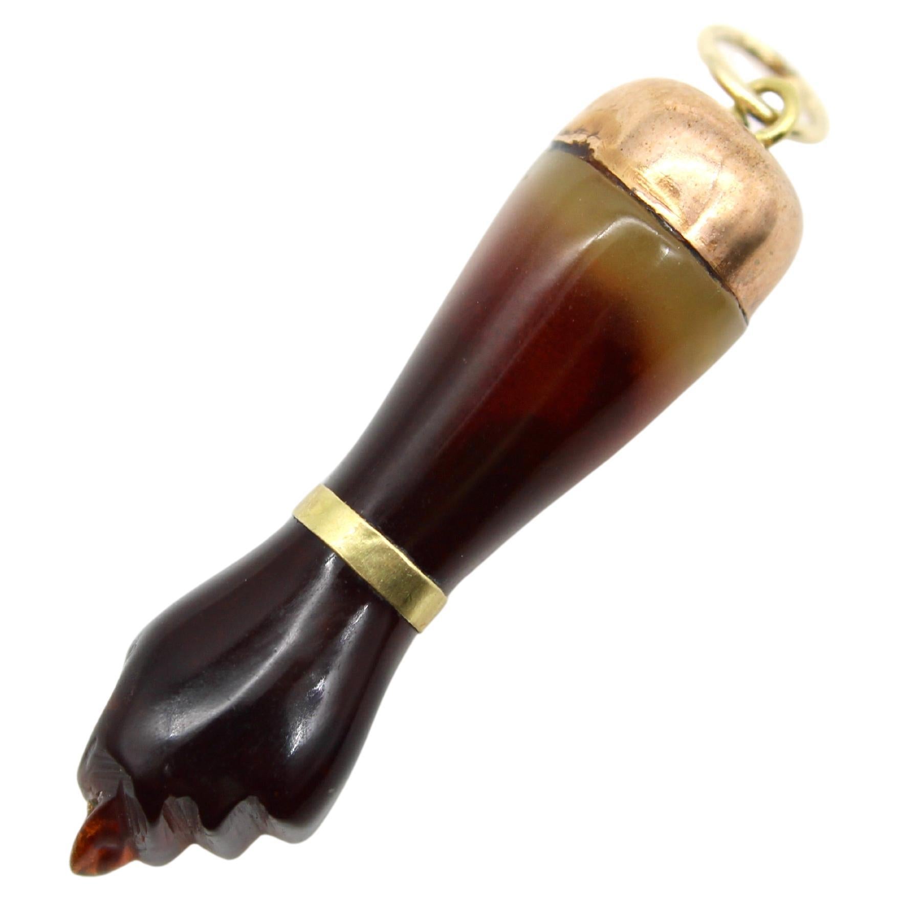 Dark Brown Celluloid Figa with 9K Gold Cap and 14K Gold Bail