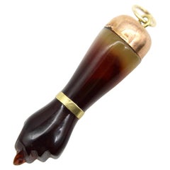 Dark Brown Celluloid Figa with 9K Gold Cap and 14K Gold Bail