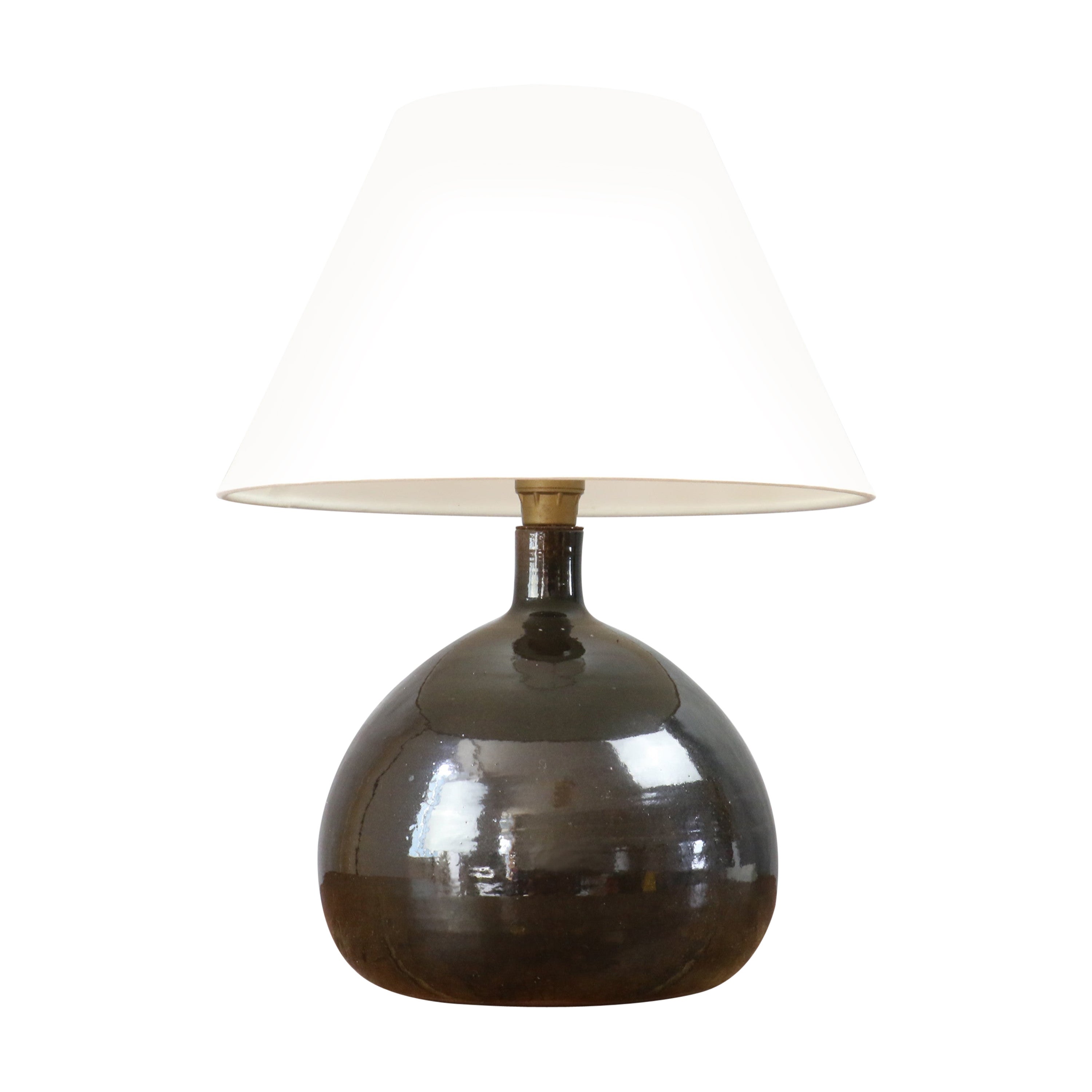 Dark brown ceramic lamp by Roland Zobel, France, 1960, era Capron, Jouve
