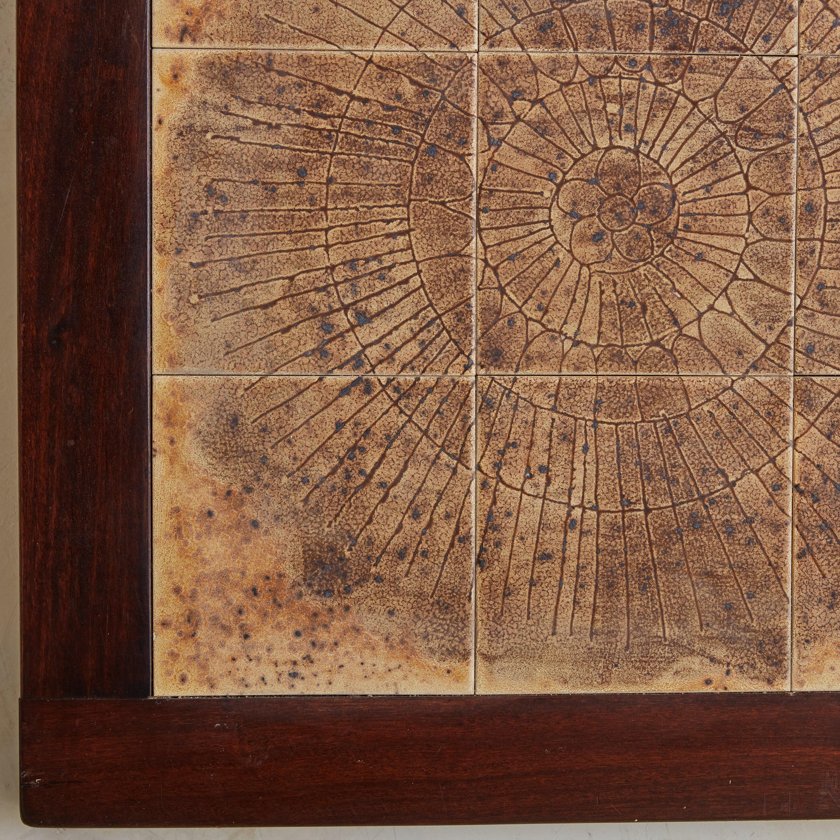 Dark Brown Ceramic Tile Wall Sculpture with Wood Frame by Jean D'asti, France In Excellent Condition For Sale In Chicago, IL