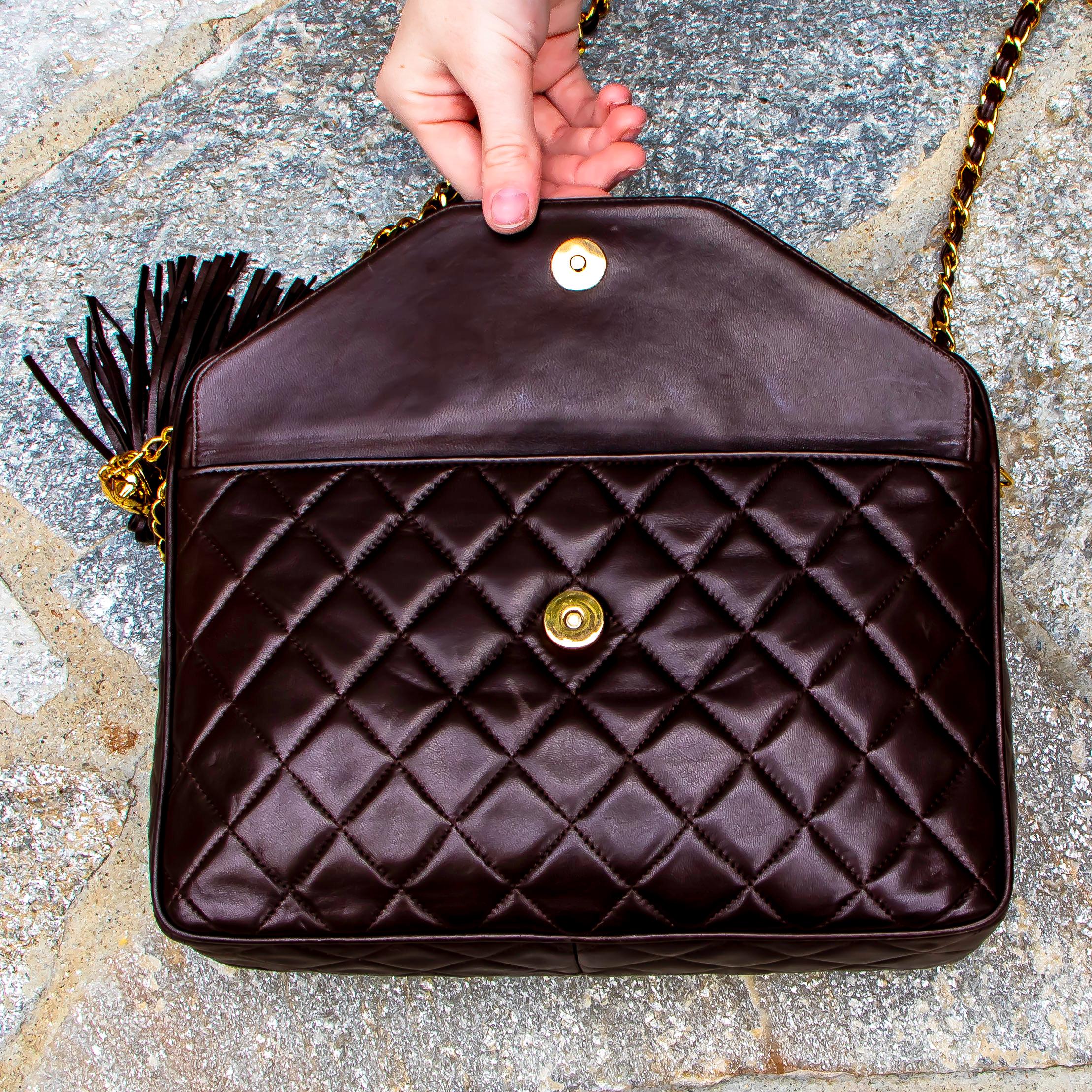 Dark Brown Chanel Leather Crossbody Bag 5