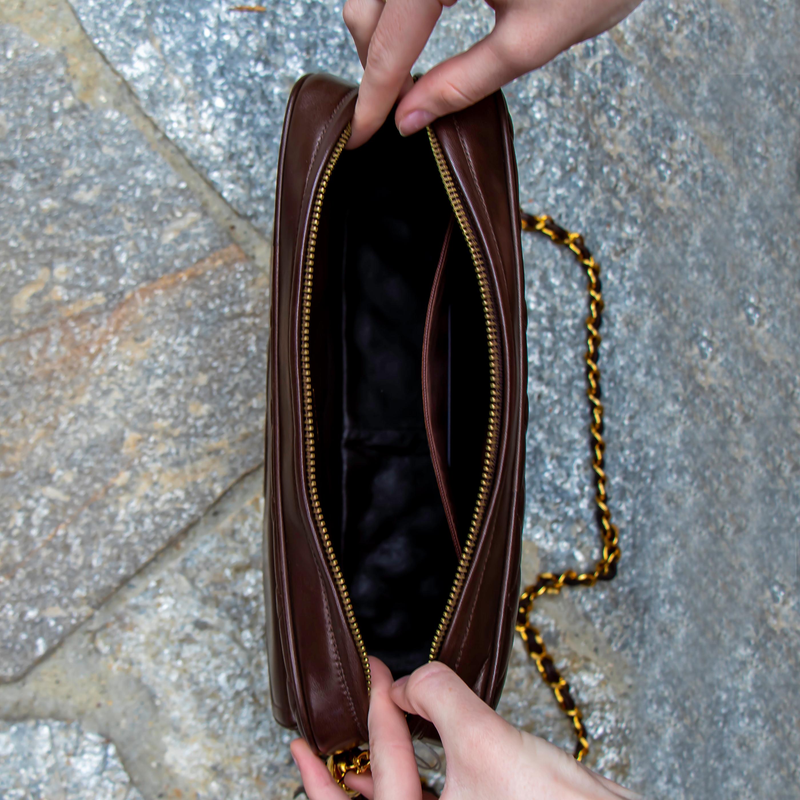 Dark Brown Chanel Leather Crossbody Bag 2