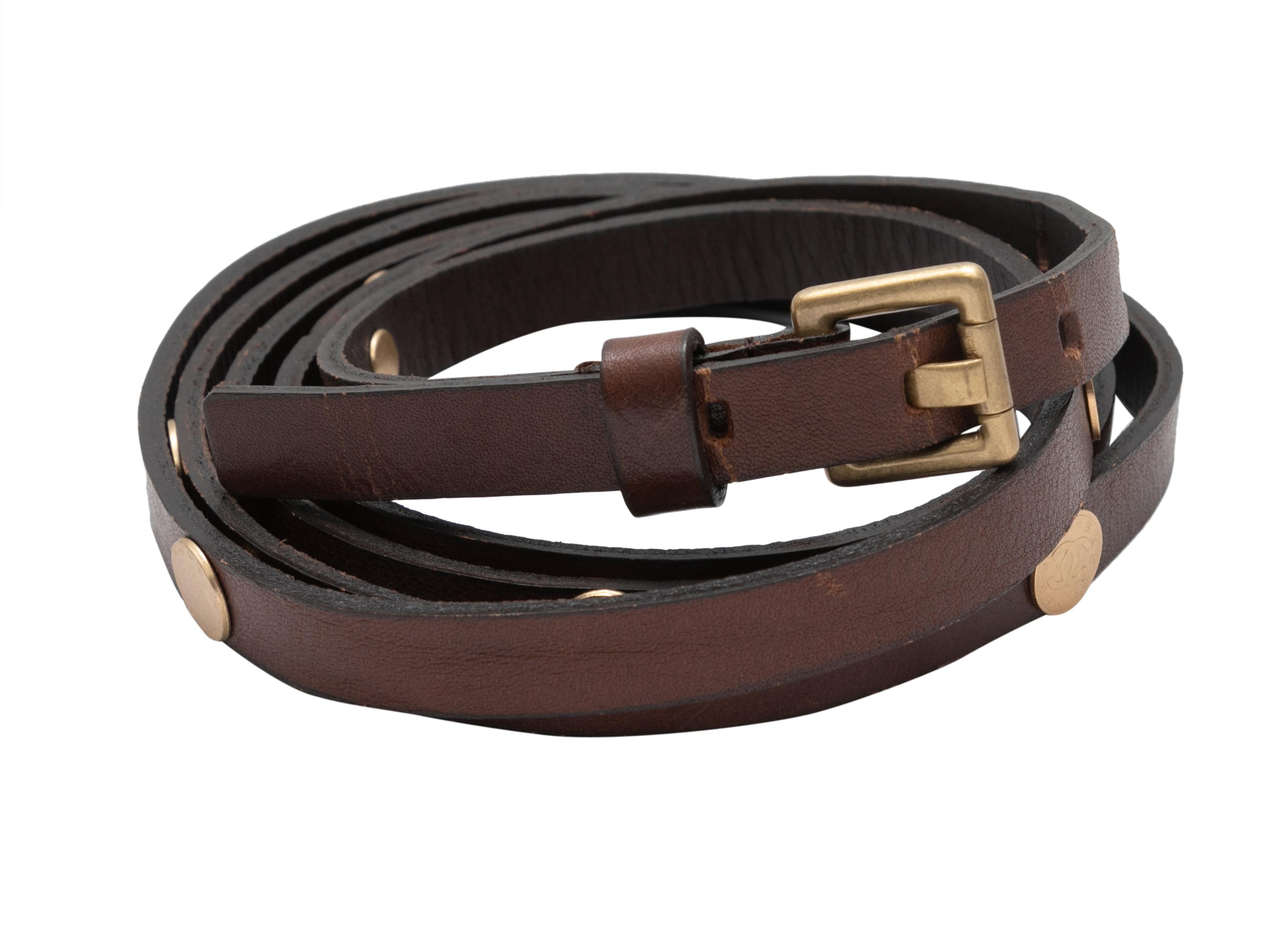 Dark Brown Chanel Skinny Leather Belt In Good Condition In New York, NY