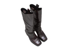 Dark Brown Chanel Square-Toe Knee-High Boots Size 37