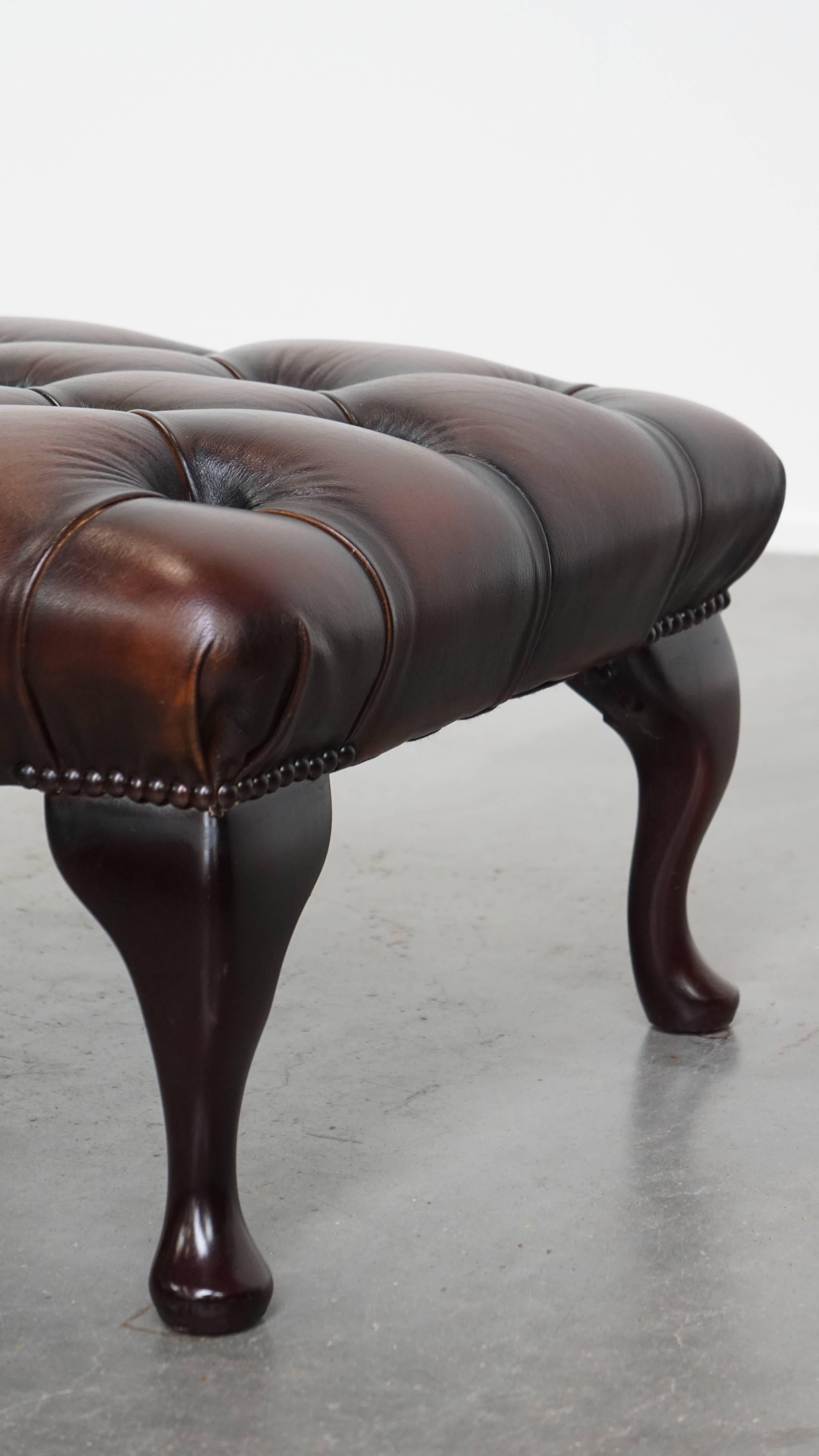 Dunkelbrauner Chesterfield-Ottoman aus Rindsleder im Angebot 4