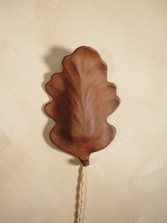 Dark Brown Clay Oak Leaf Plug‑In Ceramic Wall Sconce by Nani Goods
