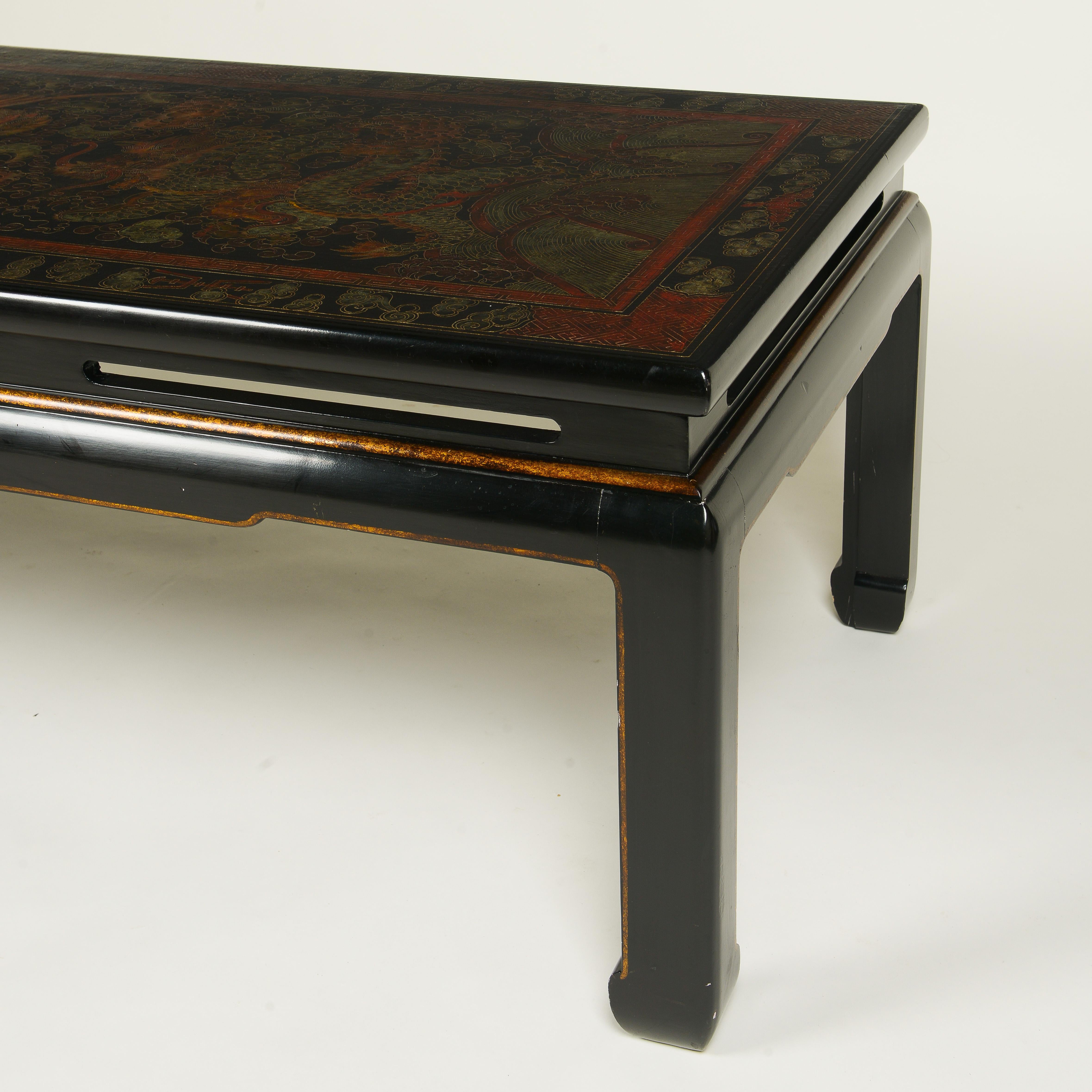 Dark Brown Coromandel Lacquer Coffee Table In Excellent Condition For Sale In New York, NY