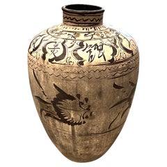 Dark Brown Decorative Painting On Cream Ground Large Vase, China, 19th Century
