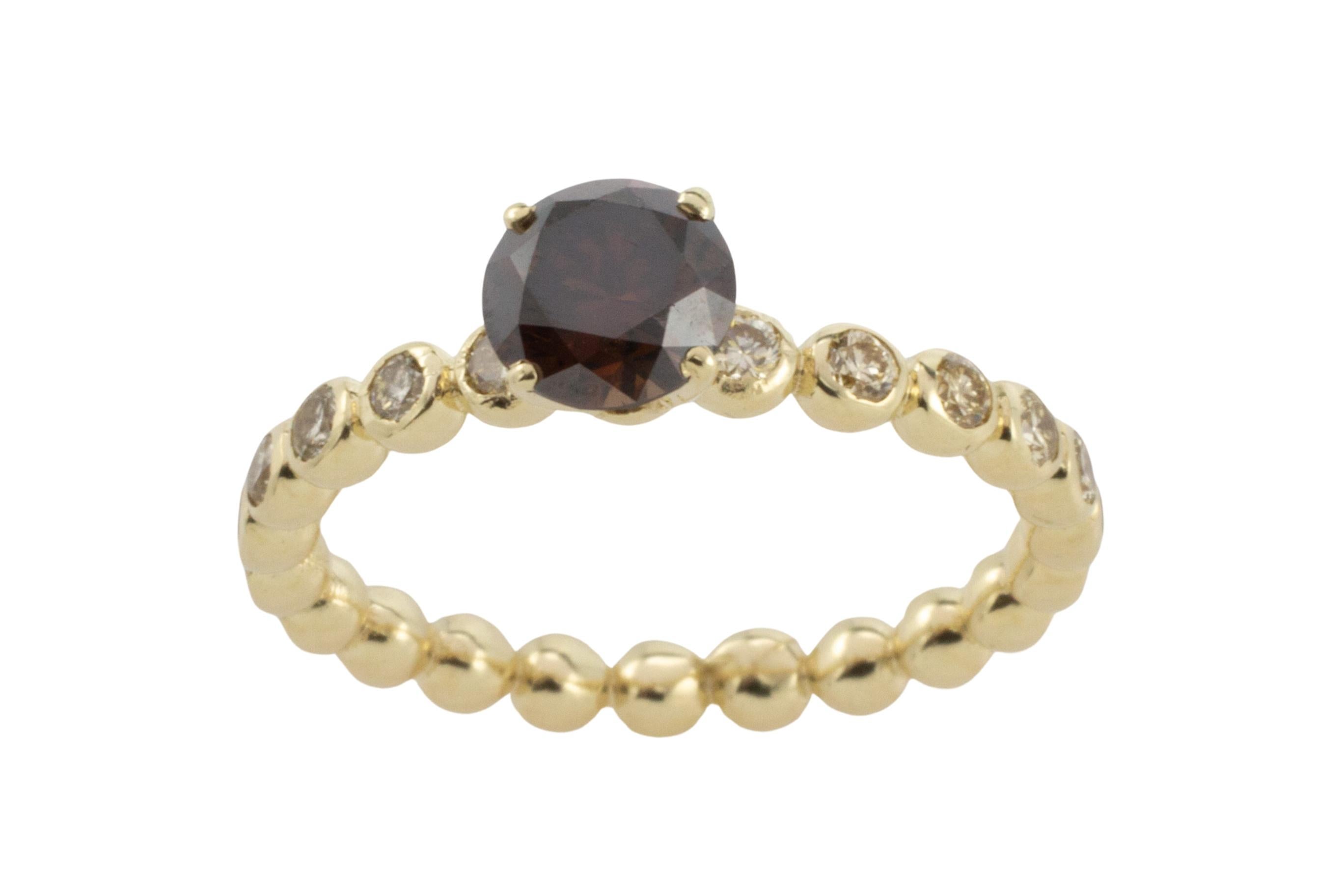 Brilliant Cut Dark brown diamond ring with brilliant cuts in 14 carat gold For Sale