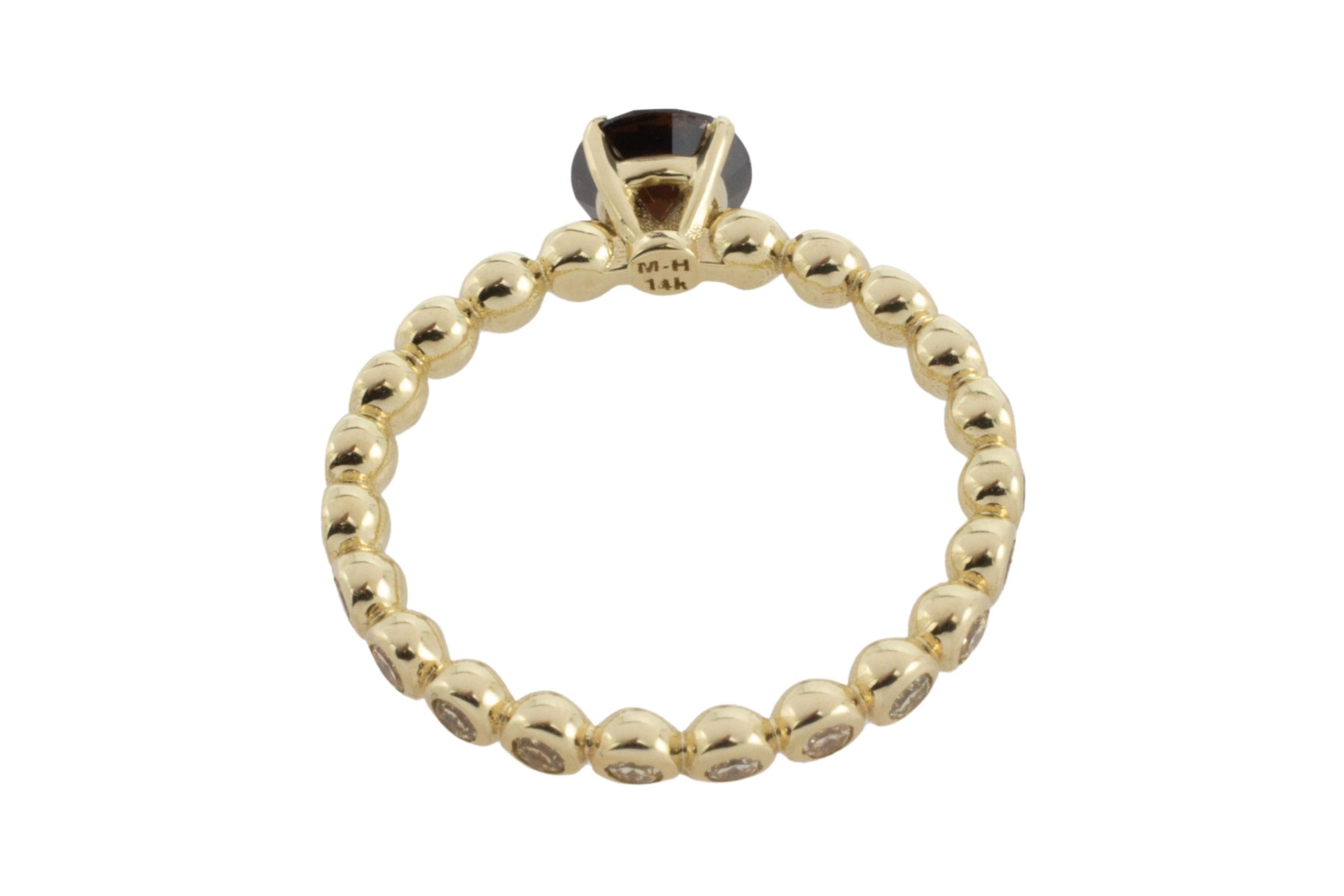 Dark brown diamond ring with brilliant cuts in 14 carat gold For Sale 1