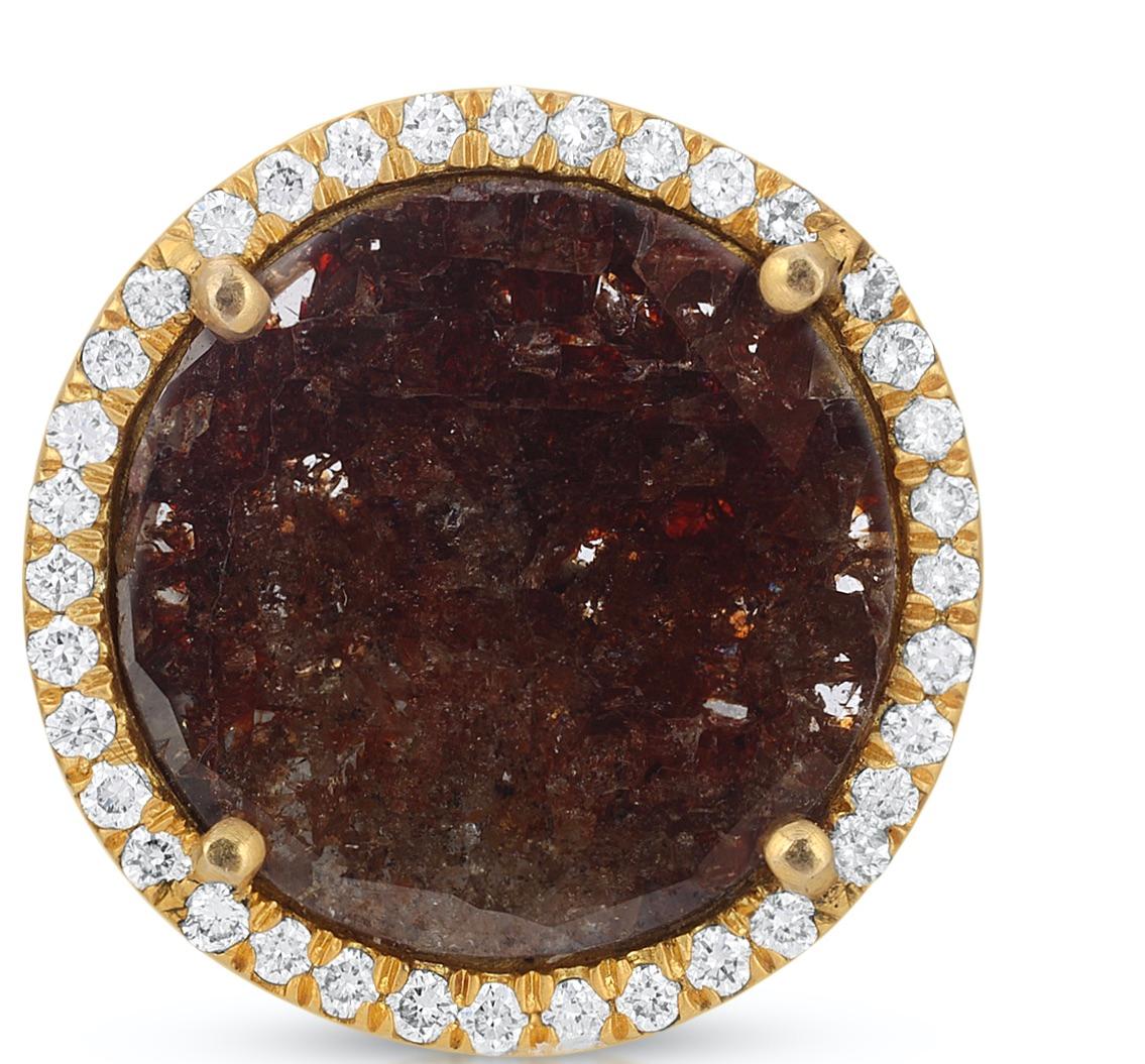 Dark Brown Diamond Slice Studs with Diamond Pave Halo In New Condition For Sale In Santa Monica, CA