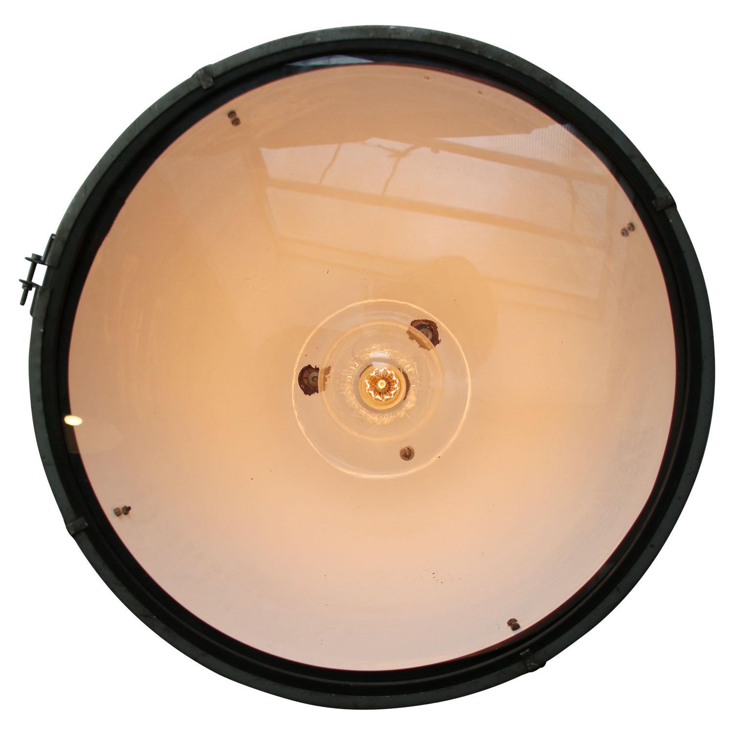 Big Industrial lamp incl. glass
dark brown enamel white interior
clear glass

Weight: 12.00 kg / 26.5 lb

Priced per individual item. All lamps have been made suitable by international standards for incandescent light bulbs, energy-efficient and LED
