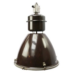 Dark Brown Enamel Vintage Industrial Clear Glass Factory Pendant Lamps