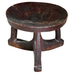 Dark Brown Ethiopian Carved Wooden Stool, Africa, 1920s