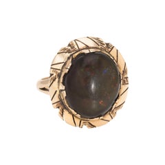Dark Brown Ethiopian Opal Ring Vintage 14k Yellow Gold Oval Cocktail Jewelry