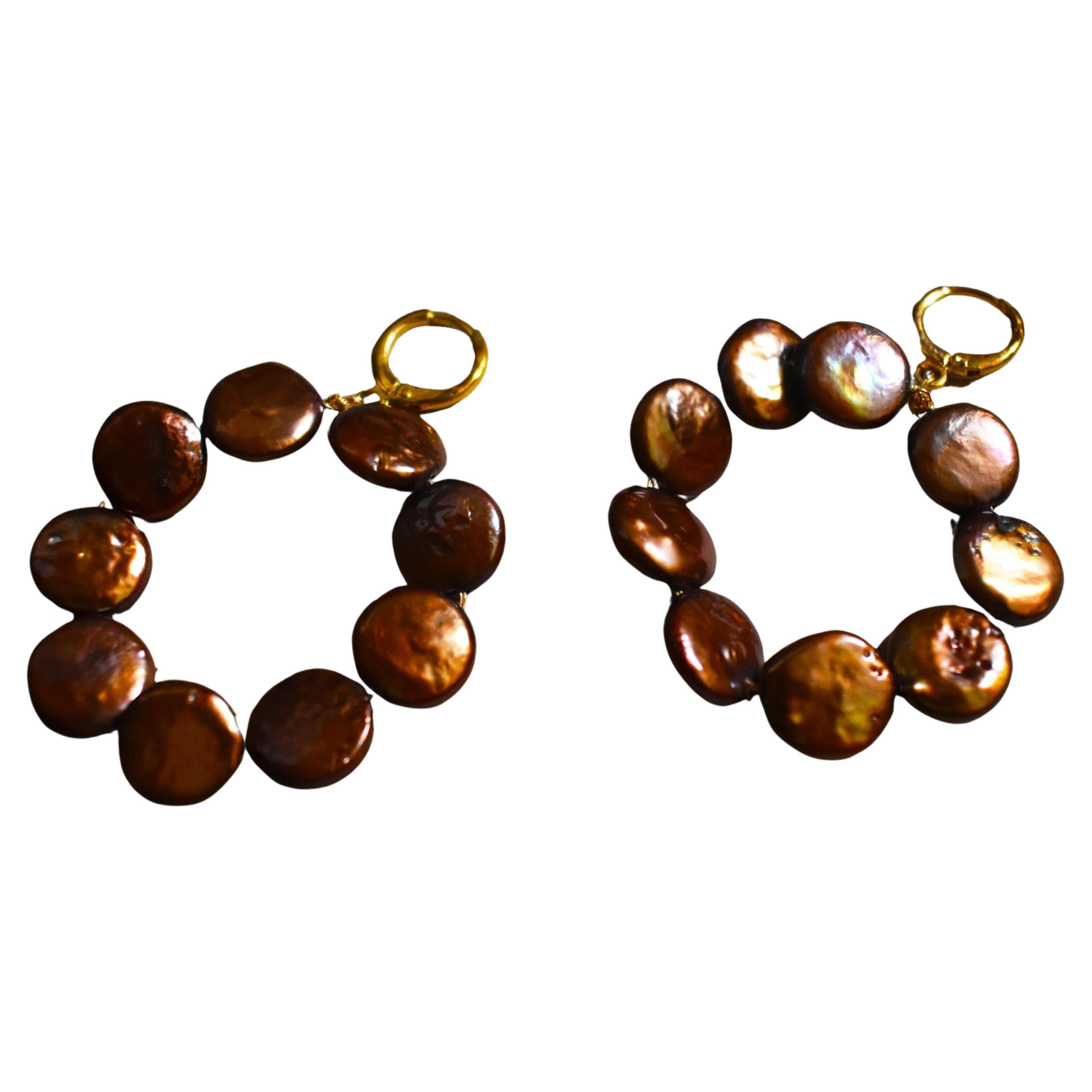 Dark brown freshwater pearl hoop earrings by Ifemi Jewels