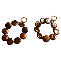 Dark brown freshwater pearl hoop earrings by Ifemi Jewels