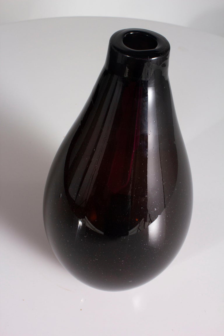Dark Brown Glass Vase with Red Tones at 1stDibs