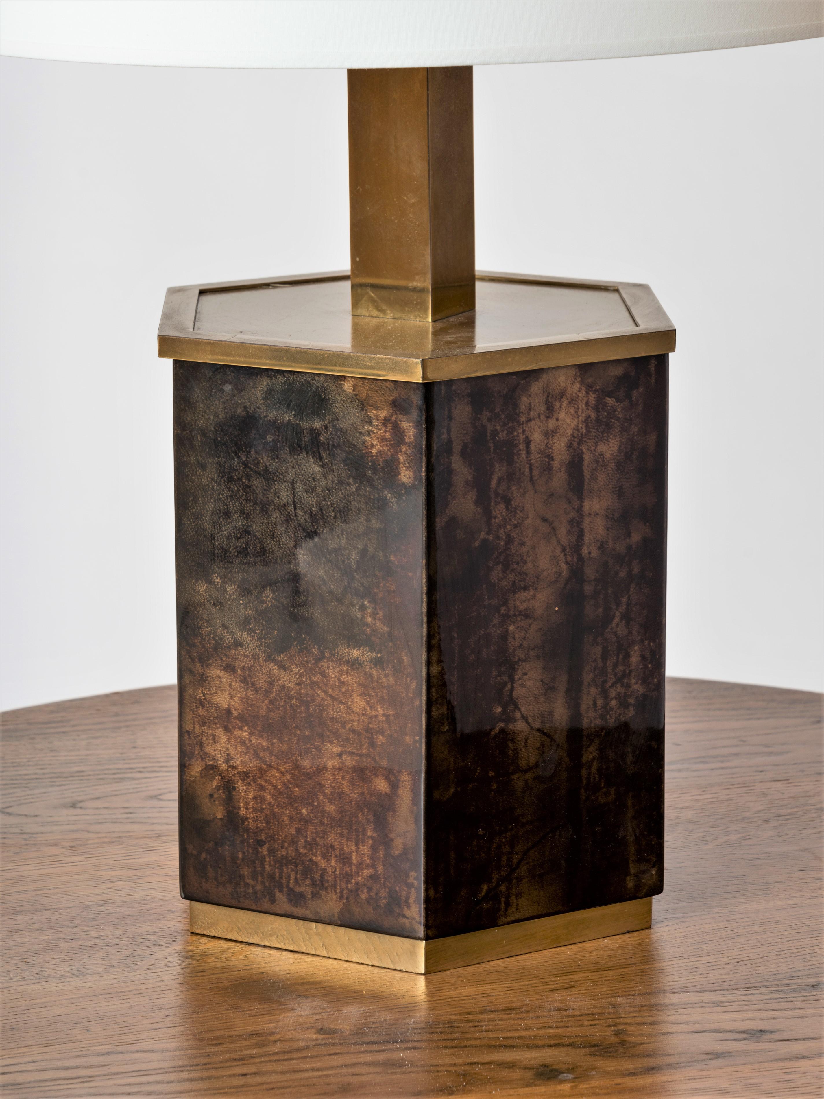 Dark Brown Goatskin Velum & Brass Table by Aldo Tura, Italy, 1970s For Sale 1