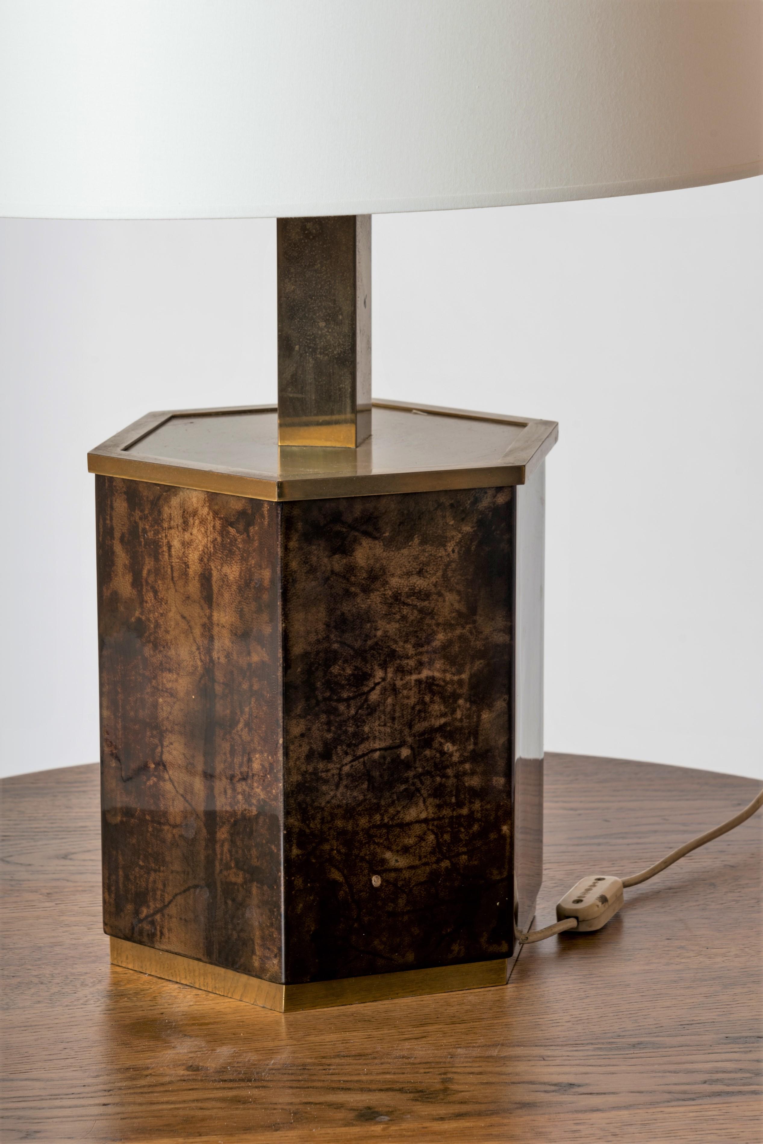 Dark Brown Goatskin Velum & Brass Table by Aldo Tura, Italy, 1970s For Sale 2