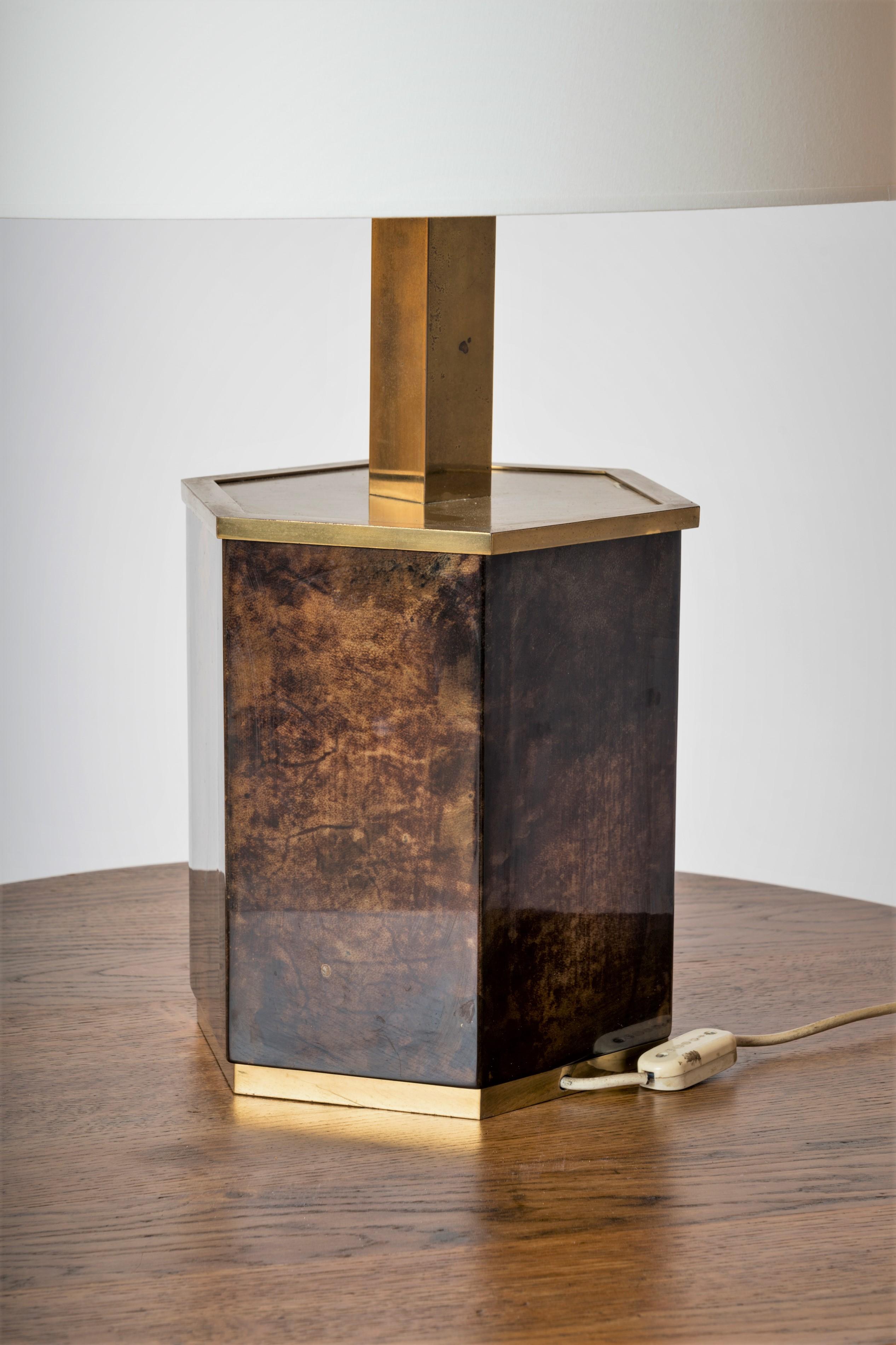 Dark Brown Goatskin Velum & Brass Table by Aldo Tura, Italy, 1970s For Sale 3